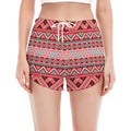 Red And White Native Tribal Print Women's Split Running Shorts