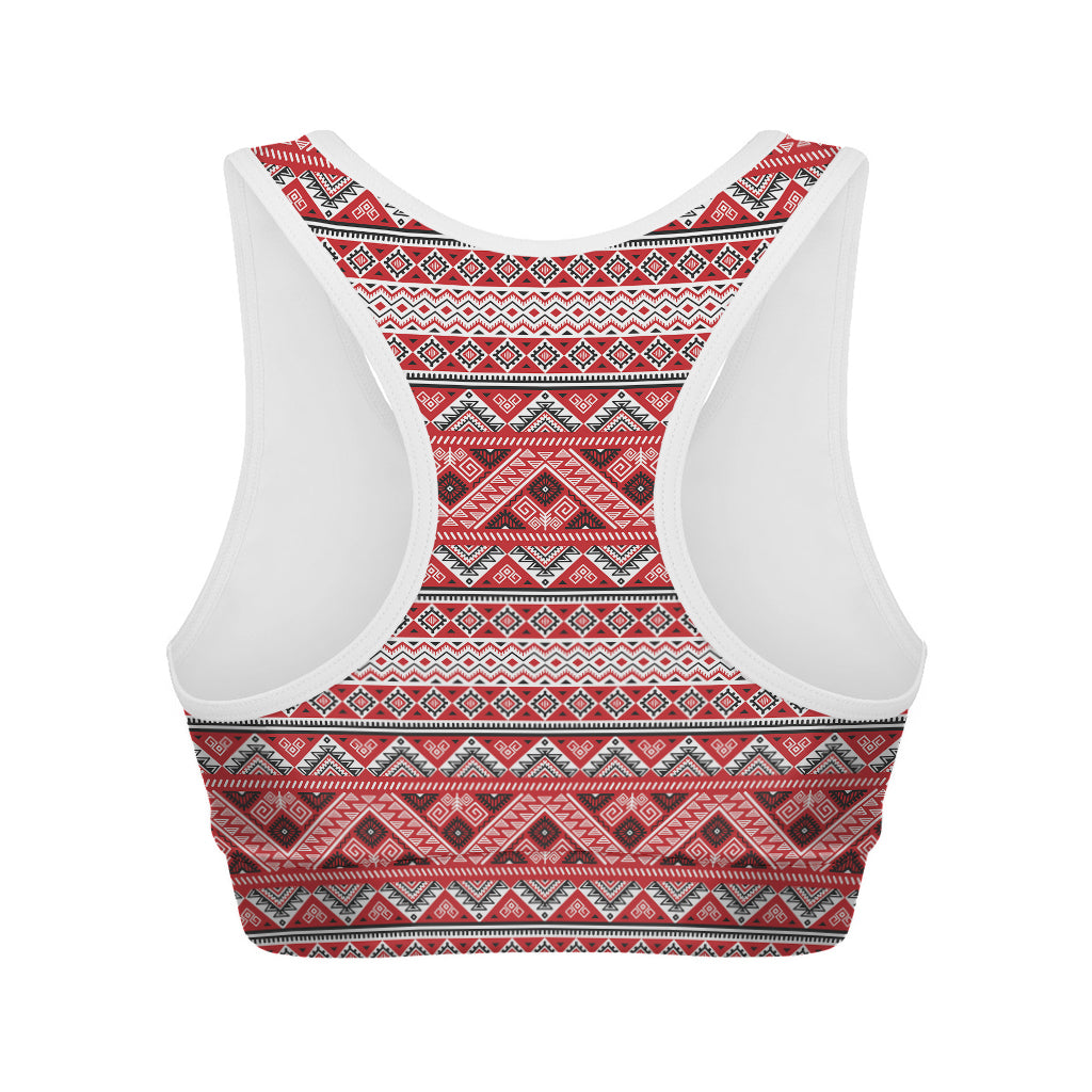 Red And White Native Tribal Print Women's Sports Bra