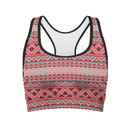 Red And White Native Tribal Print Women's Sports Bra