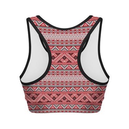 Red And White Native Tribal Print Women's Sports Bra