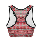 Red And White Native Tribal Print Women's Sports Bra