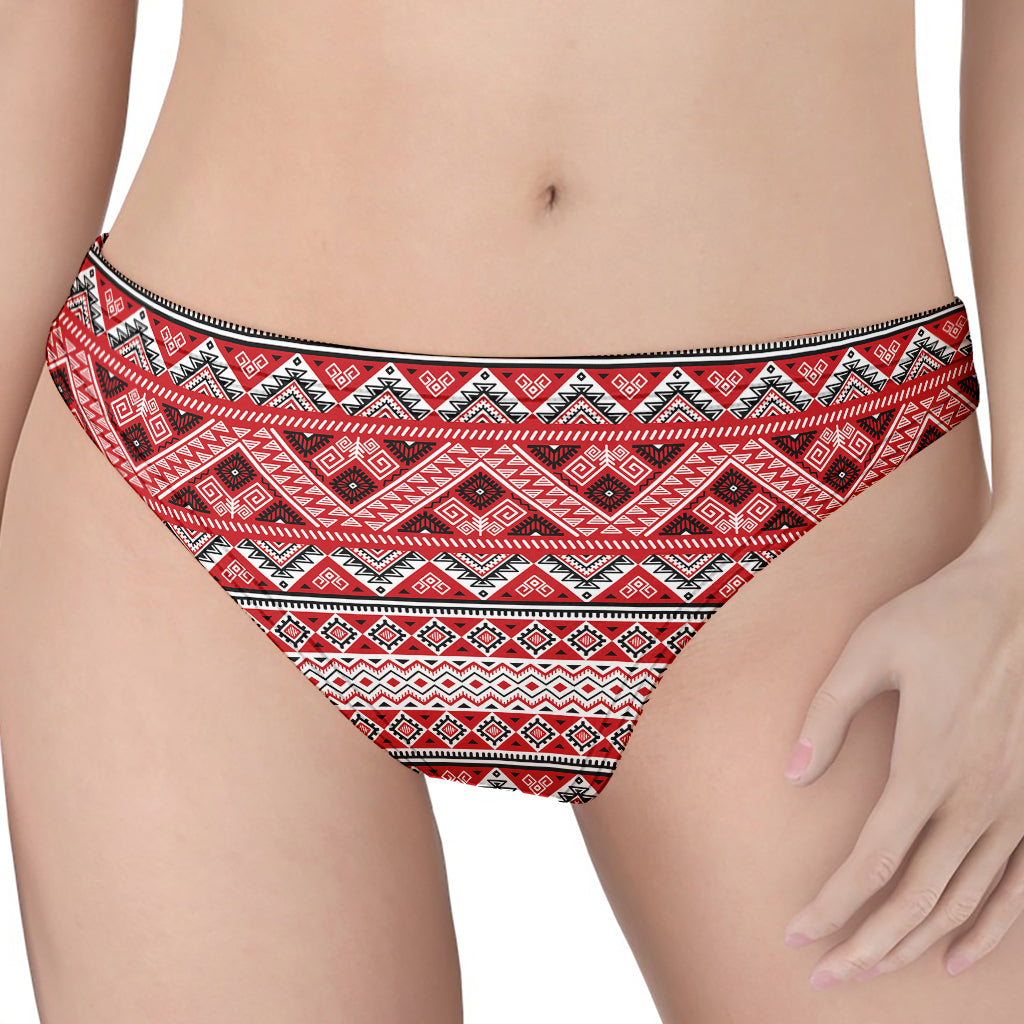 Red And White Native Tribal Print Women's Thong