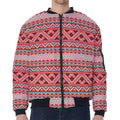 Red And White Native Tribal Print Zip Sleeve Bomber Jacket