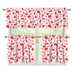 Red And White Nurse Pattern Print 3 Piece Kitchen Curtains