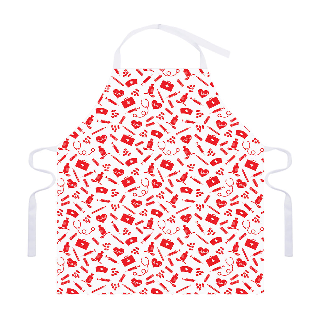 Red And White Nurse Pattern Print Adjustable Apron