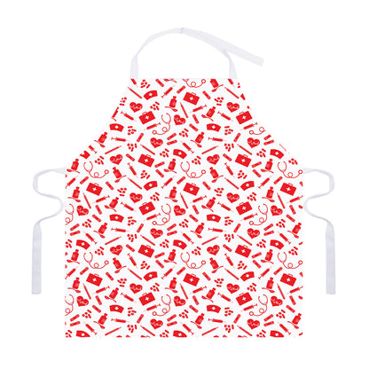 Red And White Nurse Pattern Print Adjustable Apron