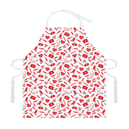 Red And White Nurse Pattern Print Adjustable Apron