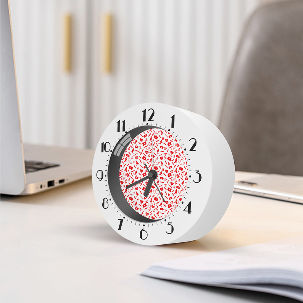 Red And White Nurse Pattern Print Alarm Clock