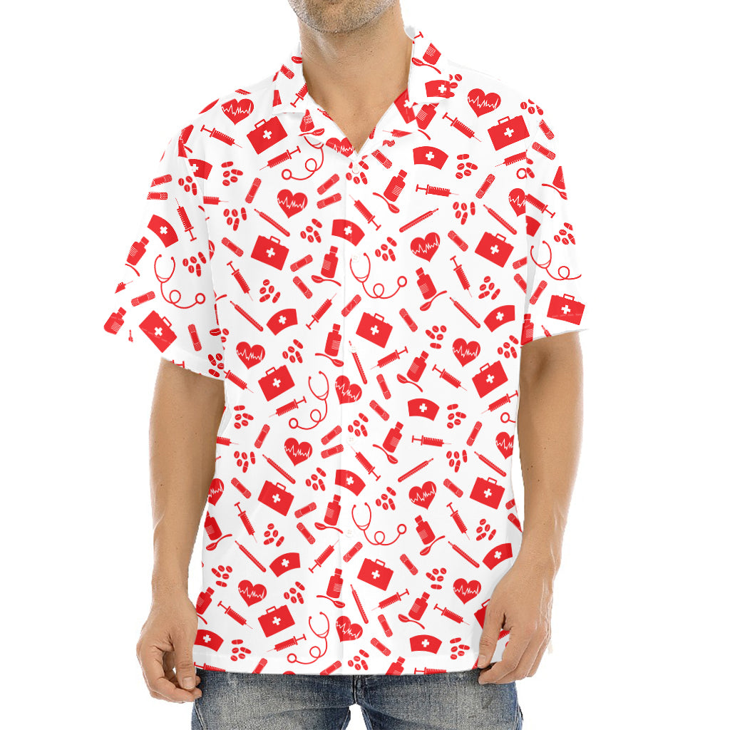 Red And White Nurse Pattern Print Aloha Shirt