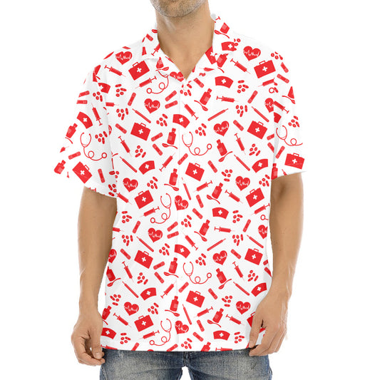Red And White Nurse Pattern Print Aloha Shirt