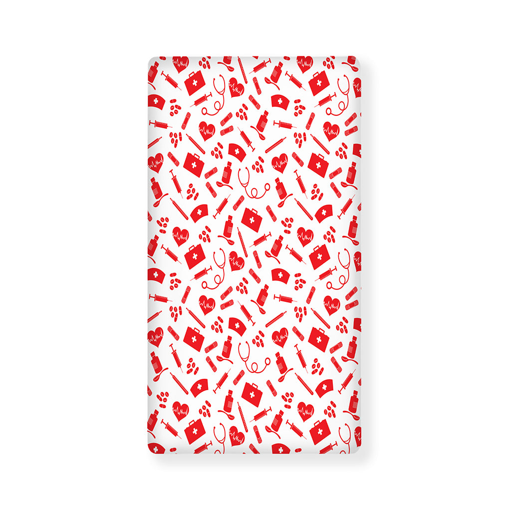 Red And White Nurse Pattern Print Baby Crib Sheet