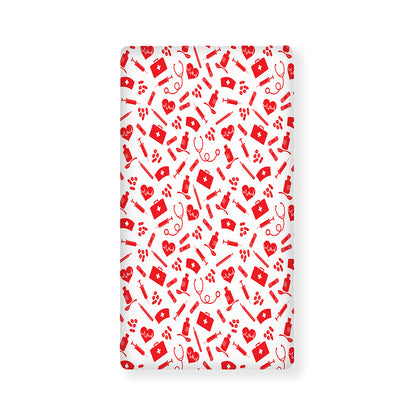 Red And White Nurse Pattern Print Baby Crib Sheet