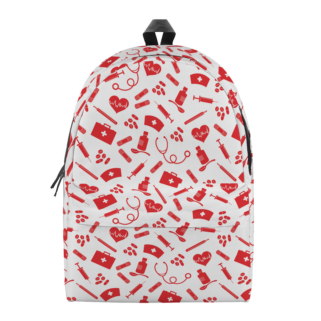 Red And White Nurse Pattern Print Backpack