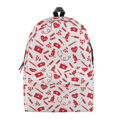 Red And White Nurse Pattern Print Backpack