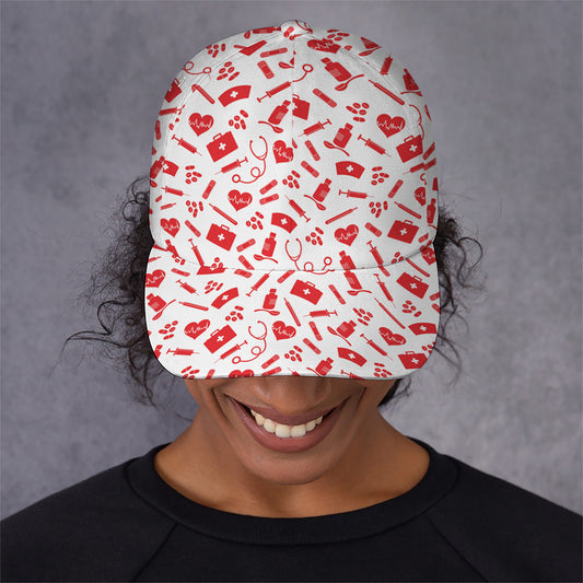 Red And White Nurse Pattern Print Baseball Cap