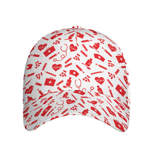 Red And White Nurse Pattern Print Baseball Cap