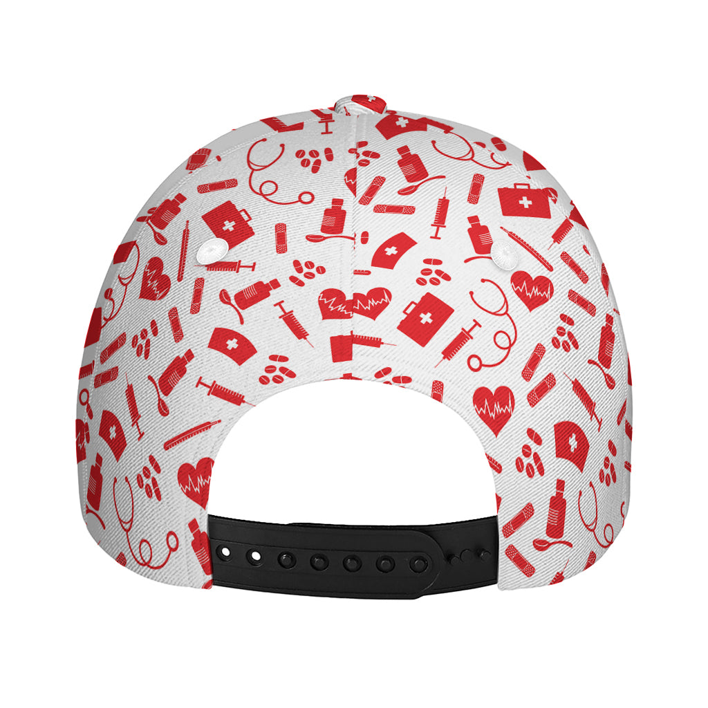 Red And White Nurse Pattern Print Baseball Cap