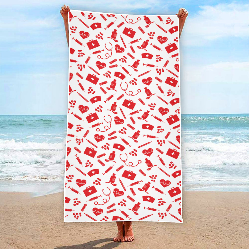 Red And White Nurse Pattern Print Beach Towel