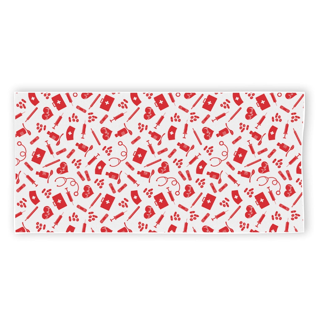 Red And White Nurse Pattern Print Beach Towel