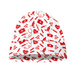 Red And White Nurse Pattern Print Beanie