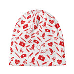 Red And White Nurse Pattern Print Beanie