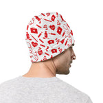 Red And White Nurse Pattern Print Beanie