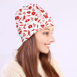 Red And White Nurse Pattern Print Beanie