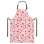 Red And White Nurse Pattern Print Bib Apron With Pocket