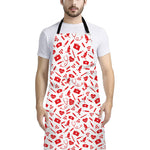 Red And White Nurse Pattern Print Bib Apron With Pocket