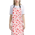 Red And White Nurse Pattern Print Bib Apron With Pocket