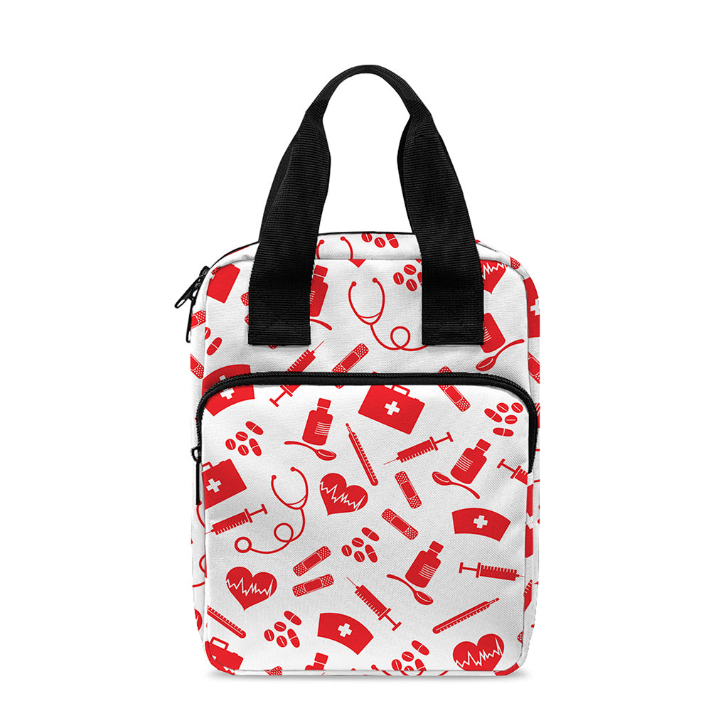 Red And White Nurse Pattern Print Bible Tote Bag
