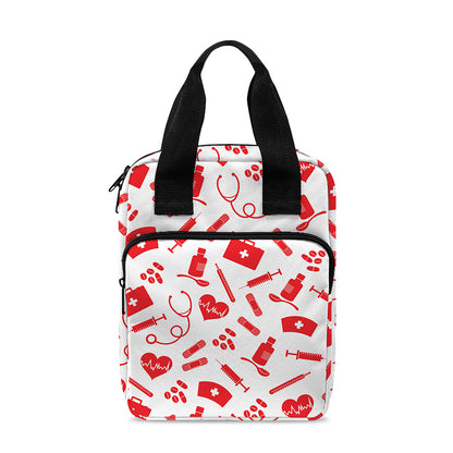 Red And White Nurse Pattern Print Bible Tote Bag