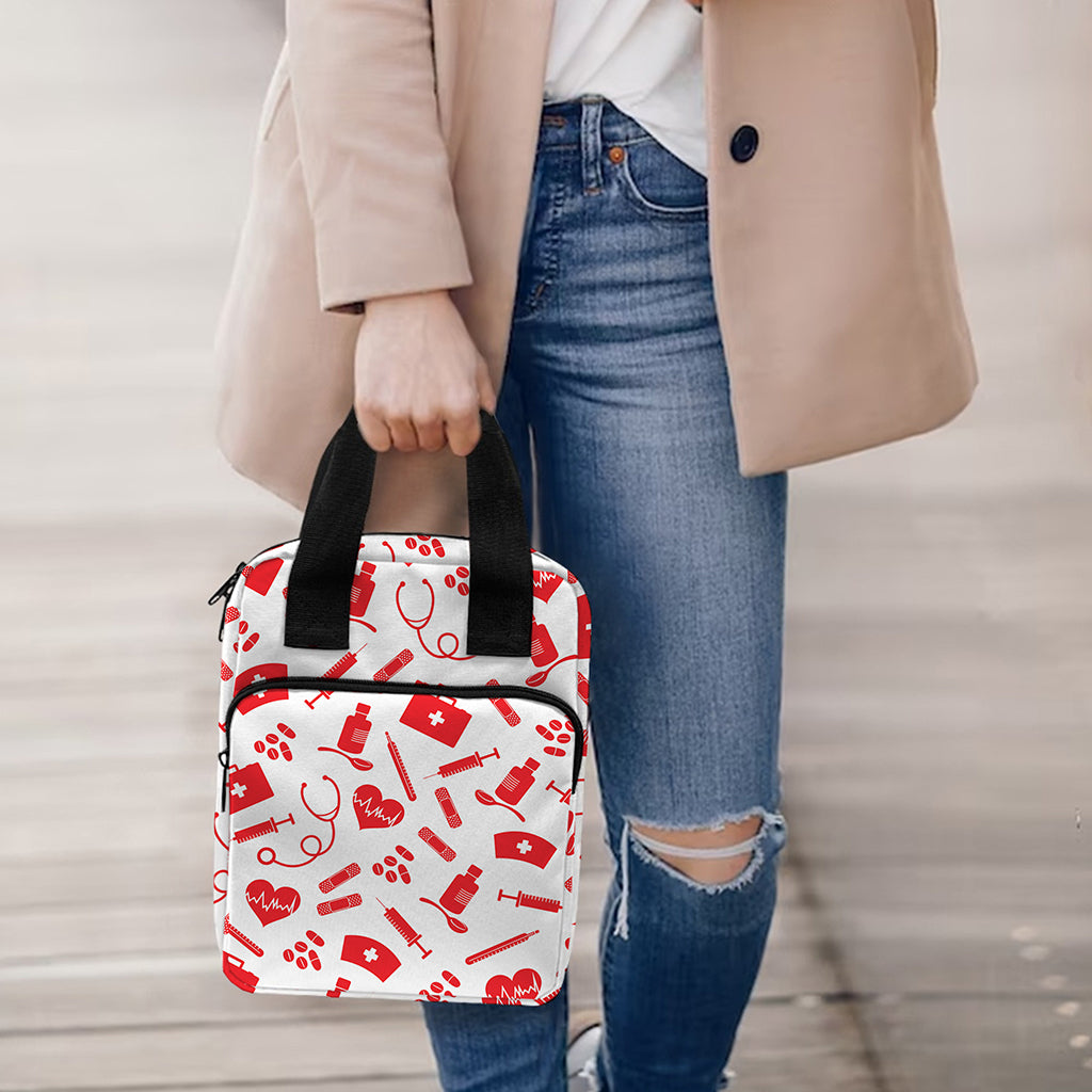 Red And White Nurse Pattern Print Bible Tote Bag