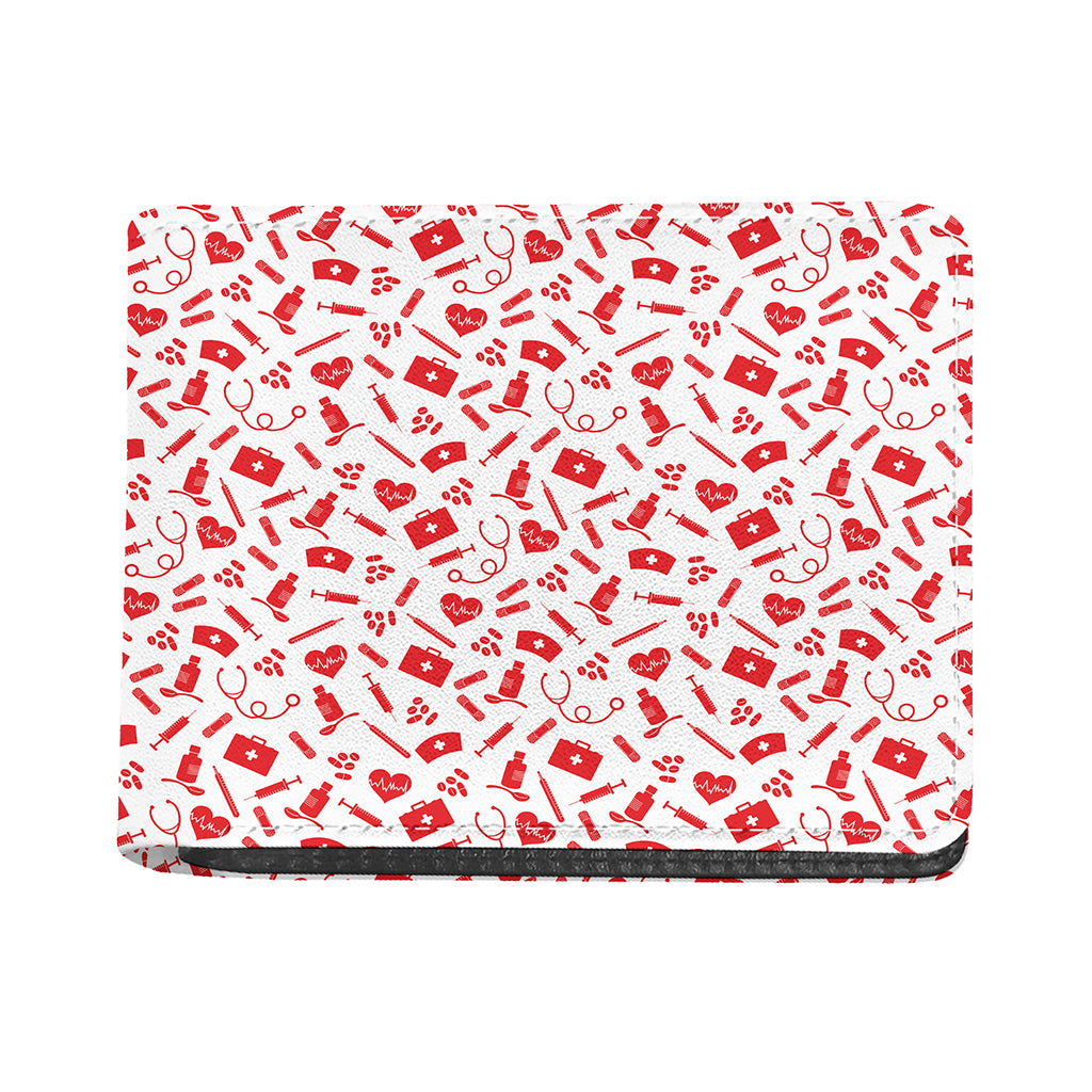 Red And White Nurse Pattern Print Bifold Wallet