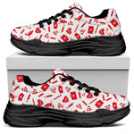 Red And White Nurse Pattern Print Black Chunky Shoes