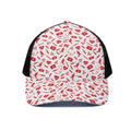 Red And White Nurse Pattern Print Black Mesh Trucker Hat