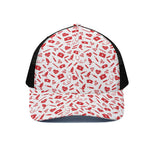Red And White Nurse Pattern Print Black Mesh Trucker Cap