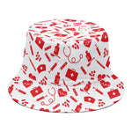 Red And White Nurse Pattern Print Bucket Hat