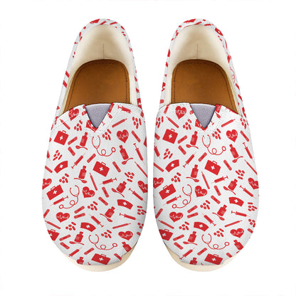 Red And White Nurse Pattern Print Casual Shoes