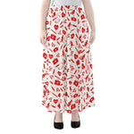 Red And White Nurse Pattern Print Chiffon Maxi Skirt