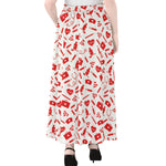 Red And White Nurse Pattern Print Chiffon Maxi Skirt