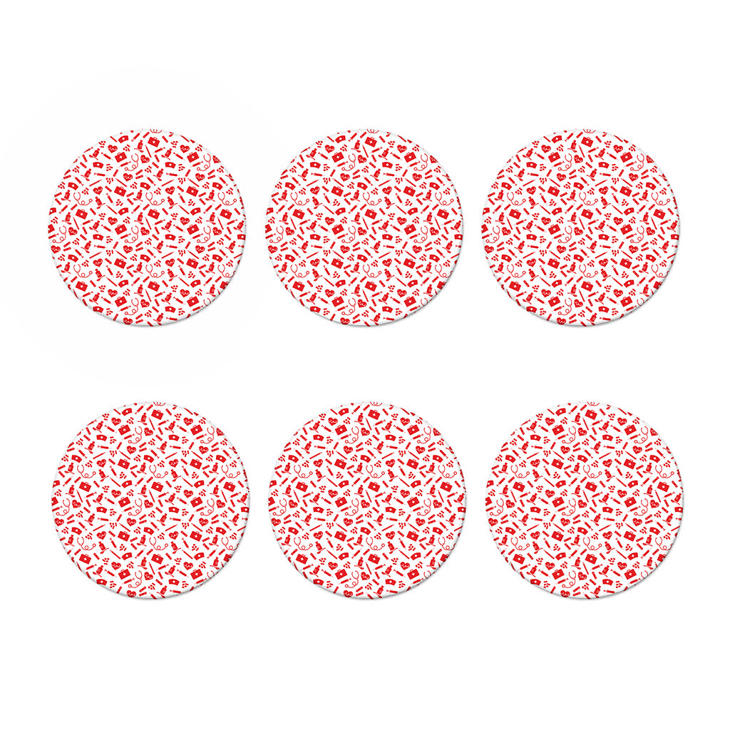 Red And White Nurse Pattern Print Coaster Set