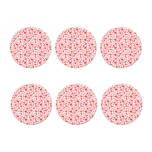 Red And White Nurse Pattern Print Coaster Set