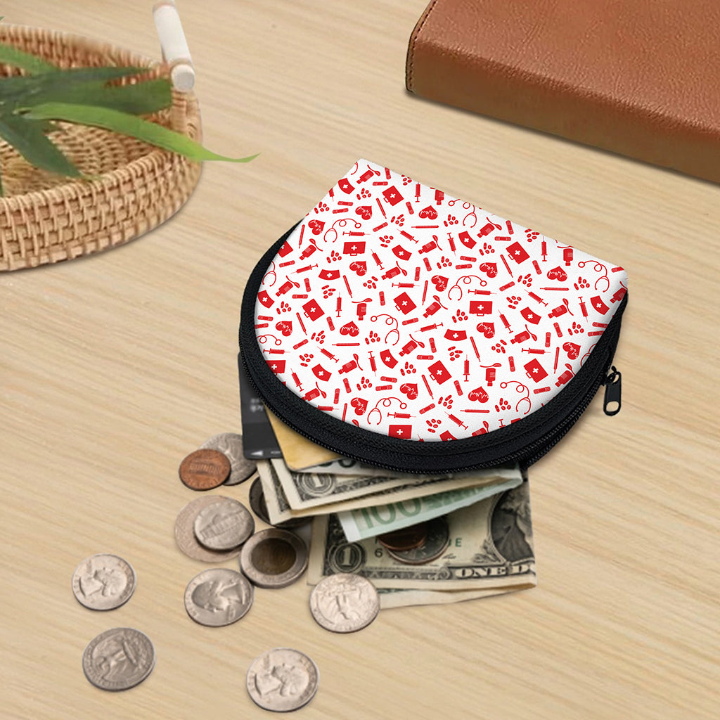 Red And White Nurse Pattern Print Coin Purse