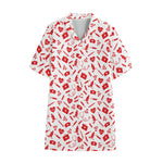 Red And White Nurse Pattern Print Cotton Hawaiian Shirt