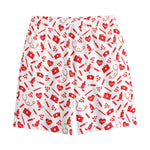Red And White Nurse Pattern Print Cotton Shorts