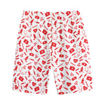Red And White Nurse Pattern Print Cotton Shorts