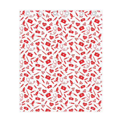Red And White Nurse Pattern Print Curtain