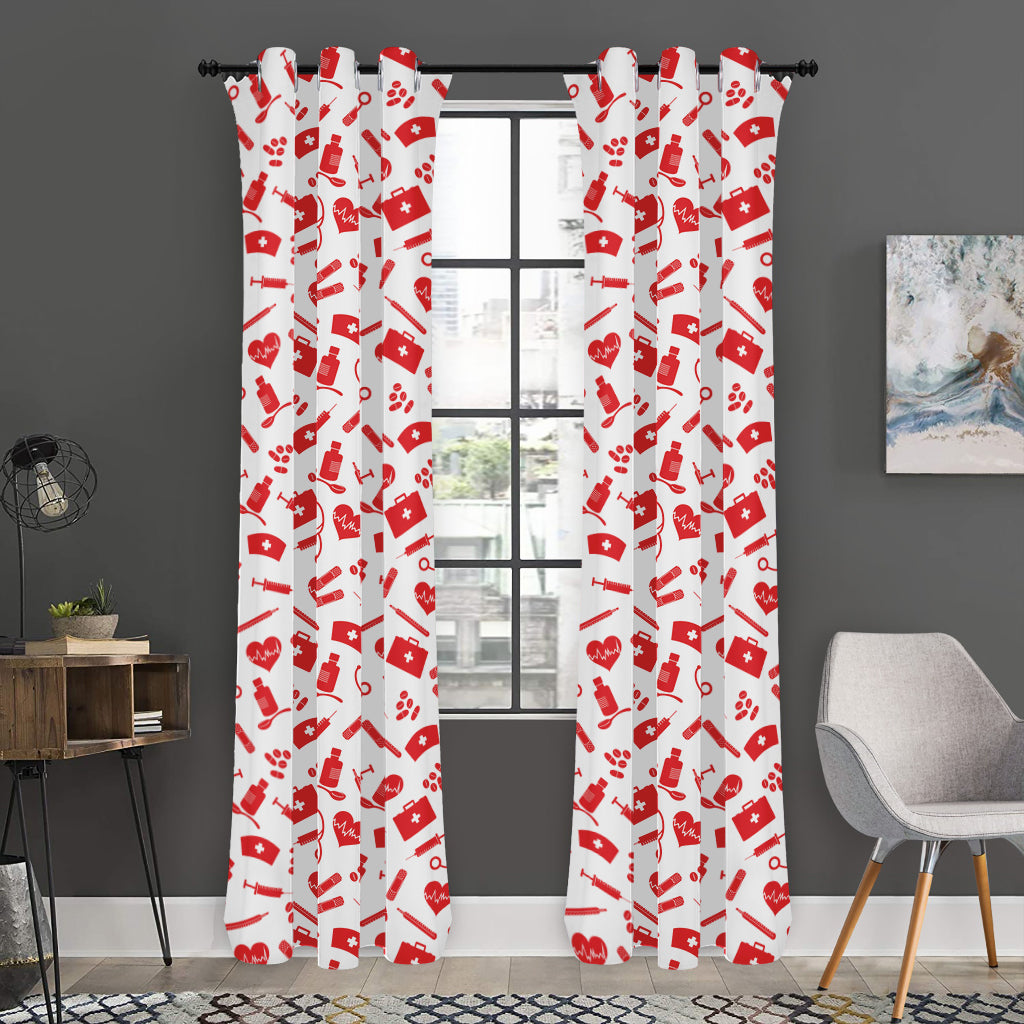 Red And White Nurse Pattern Print Curtain