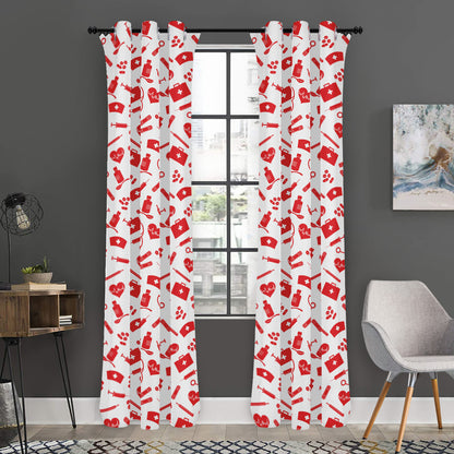 Red And White Nurse Pattern Print Curtain